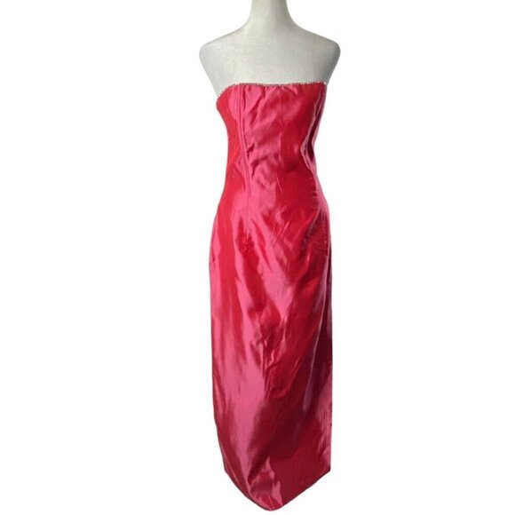 JESSICA McCLINTOCK Gunne Sax Maxi Dress Size 9 Corset Off Shoulder Satin Pink - Picture 1 of 15
